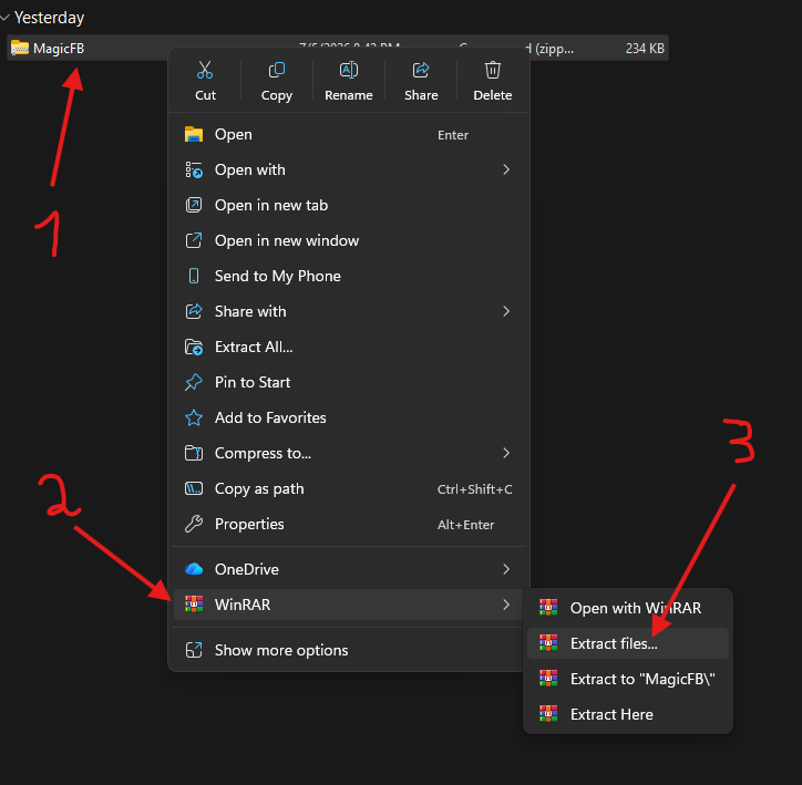 Chuot phai chon WinRAR -> Extract files